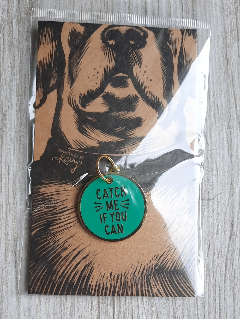 Catch Me If You Can Teal Pet ID Tag Collar Charm Engravable Back New